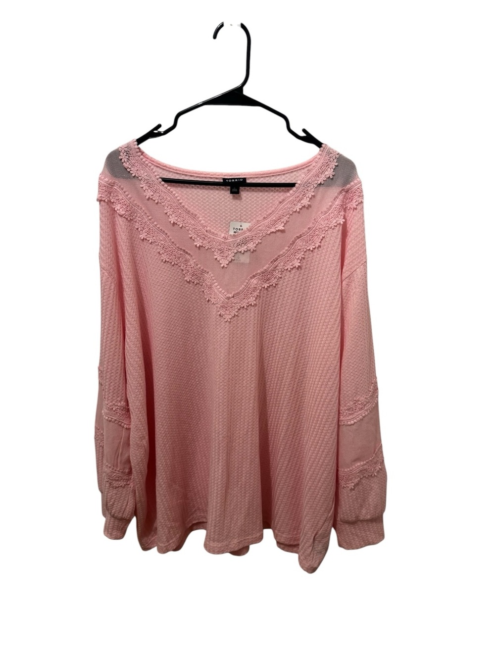 torrid Almond Blossom Pink Waffle V-Neck Long Sleeve Sweatshirt Size 2X - Picture 2 of 6